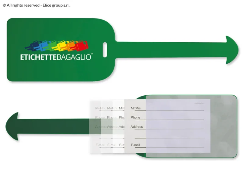 Etichetta bagaglio con tasca e chiusura a linguetta