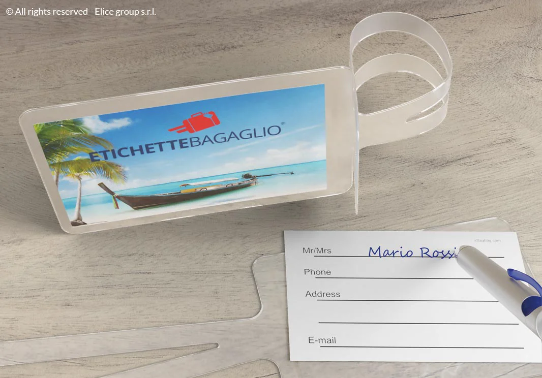 Etichetta Bagaglio TRASPARENTE con cartoncino Stampato personalizzato