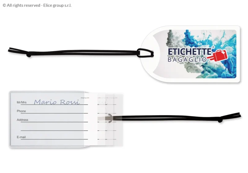 Targhetta valigia con cordoncino in tessuto naturale