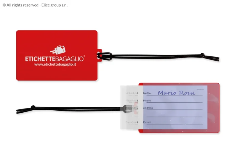 Etichetta Bagaglio in Resistente PVC Colorato con Laccetto