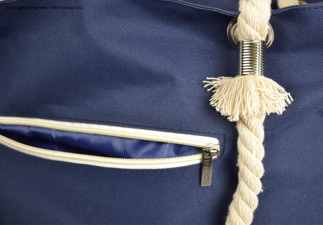 borsa spiaggia con tasca laterale a contrasto in beige