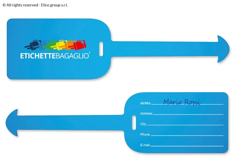 Targhetta bagaglio aereo chiusura linguetta